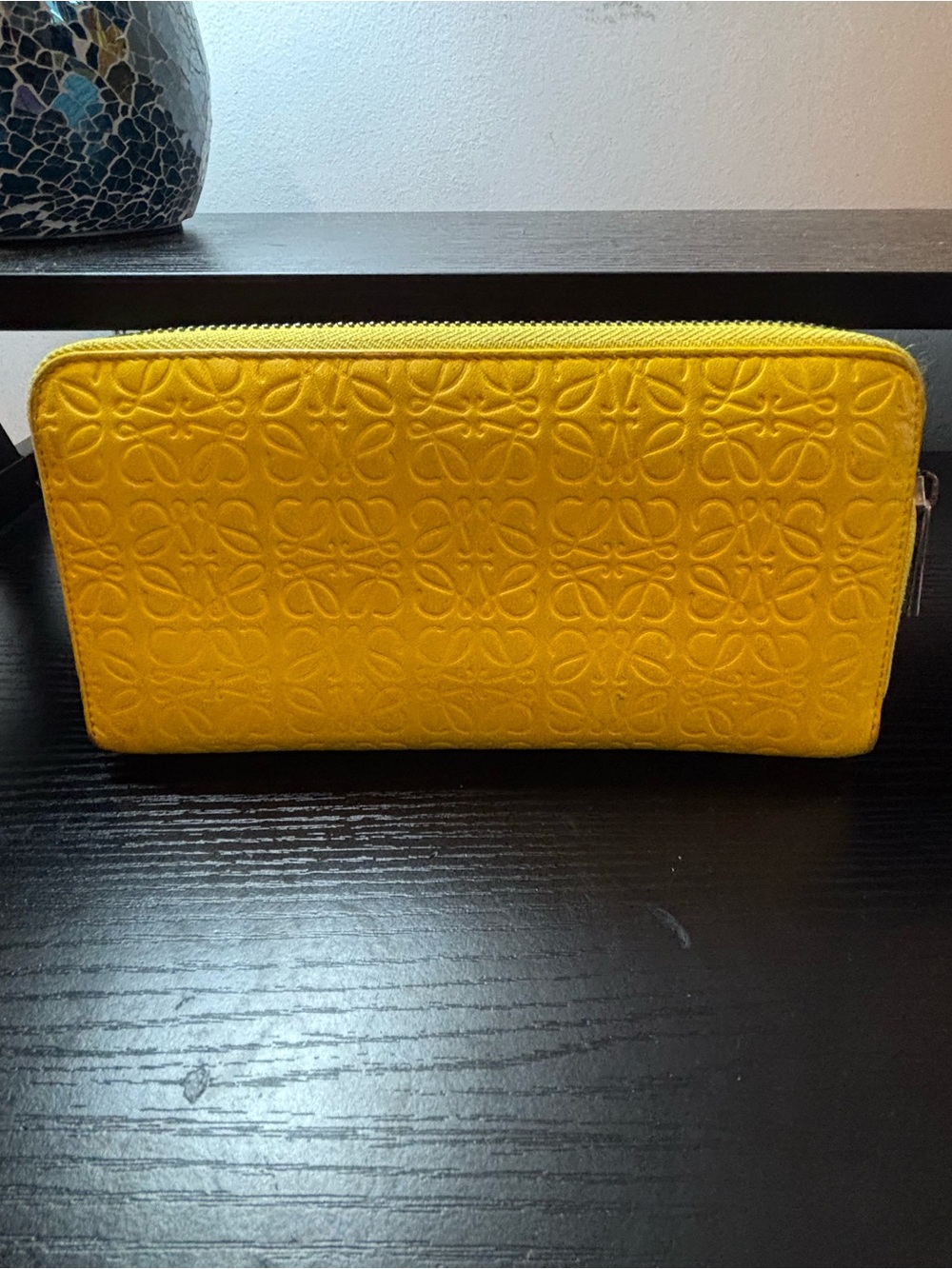 Authentic Loewe Repeat Anagram Zip Around Wallet Yellow Calfskin Excellent Cond